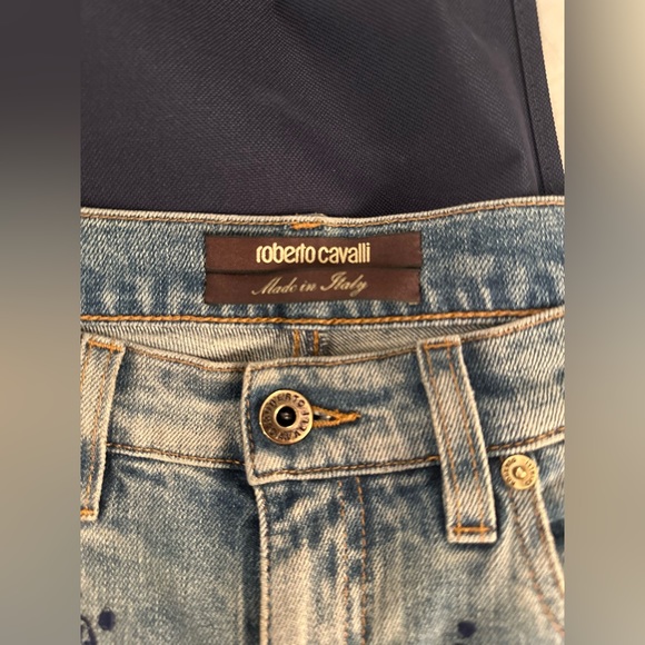 Roberto Cavalli Embroidered Vintage Effect Jeans In Blue, size IT 40. - Picture 12 of 13